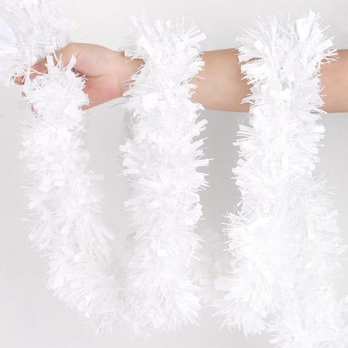 KIMOBER 32.8 Ft White Metallic Christmas Tinsel Garland for Tree and Wedding Party Decorations