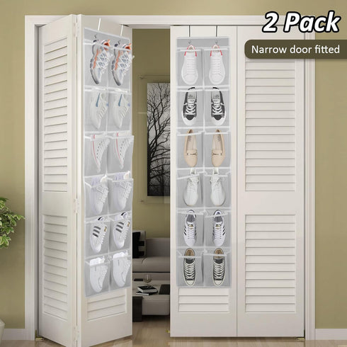 2PK Over the Door 12 Pocket Hanging Shoe Organizer for Efficient Storage