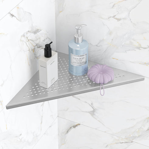 Qeke Bathroom Corner Shelf, Recessed 12" Shower Shelf Caddy, SUS304 Stainless Steel
