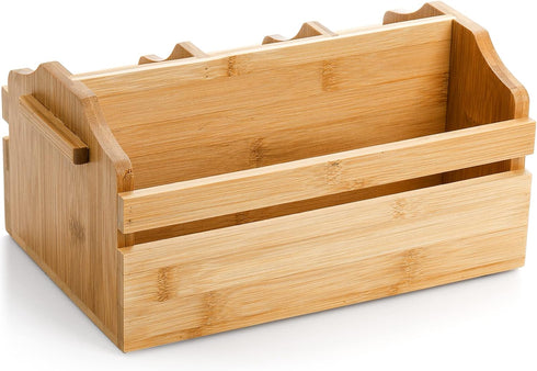 Yesland Silverware Holder Caddy, 4 Compartments Wooden Utensil Holder with Handle for Kitchen Countertop