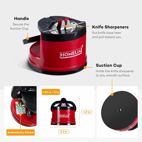 Knife Sharpener for Kitchen Knives - Knife Sharpening Kit - Afilador De Cuchillos - Kitchen Knife Sharpener with suction cup - Blade Sharpener - Pocket Knife Sharpener Tool by HOMELIA
