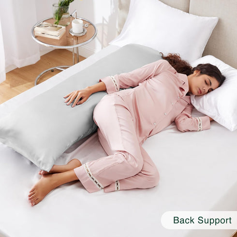 Love's Cabin Satin Body Pillow Pillowcase - Similar to Silk with Envelope Closure, 20x54 inches, Light Grey
