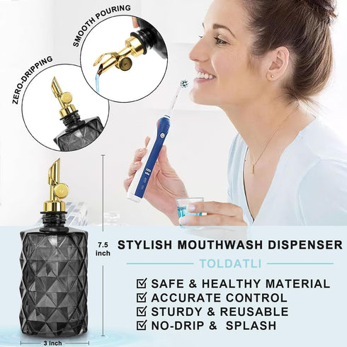 12 OzClear 1 Pack Mouthwash Dispenser for Bathroom, Luxury Diamond Glass Mouth Wash Container, Glass Mouthwash