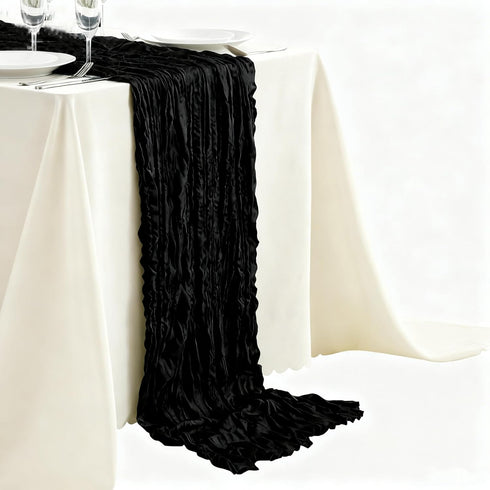 SRIZIAN 10ft Black Cheesecloth Table Runners, Wide Gauze Boho Table Runners for Bridal Shower Wedding Birthday Party