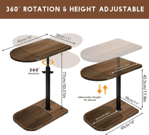 Adjustable/360 Side Table Sofa Tray for Couch - Swivel TV Tray Tables with Phone & Tablet Slot, Small Spaces Snack