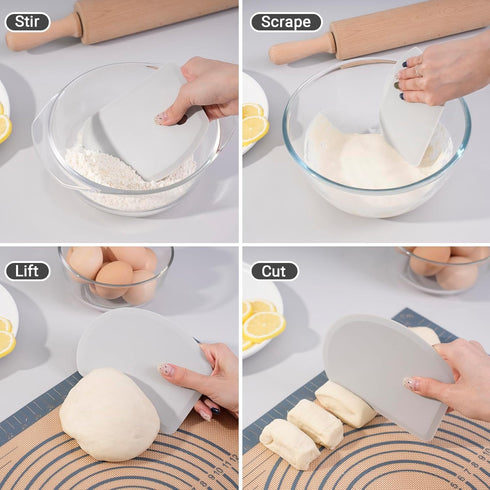 Sapid Flexible Curved Edge Silicone Bowl Scraper, Food Grade Dough Scraper for Baking, Easy to Clean, Gray