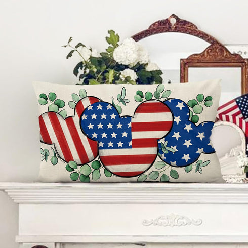4th of July Cartoon Mouse Patriotic Throw Pillow Cover - 12 x 20, Rectangular America USA Outdoor Home Decor