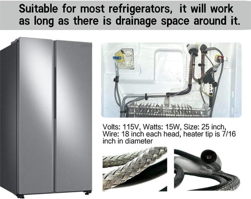 Braided Aluminum Drain Pan Heater, Defrost Drain Heater, Compatible with Supco SH201, 115V 15W, Length 25 Inches
