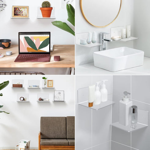8 Pack 4'' 2 Small Wall Shelf, Acrylic Shelves Display Ledges for Storage & Decoration, Small Floating Shelf for Wall