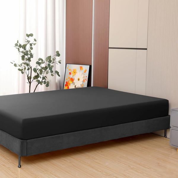Toodou Soft Brushed Microfiber Black Twin Size Fitted Sheet, Comfortable and Durable Mattress Cover
