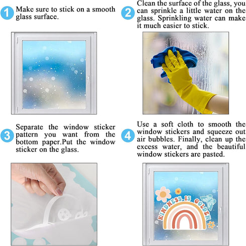Retro Groovy Inspiration Choose Happy Window Clings, 6 Sheet Double Sided Boho Daisy Rainbow Positive Glass Decals for