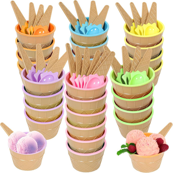 Hbaushun 26 Pack Plastic Ice Cream Bowls with Spoons,Reusable Plastic ice Cream Cups,Cartoon