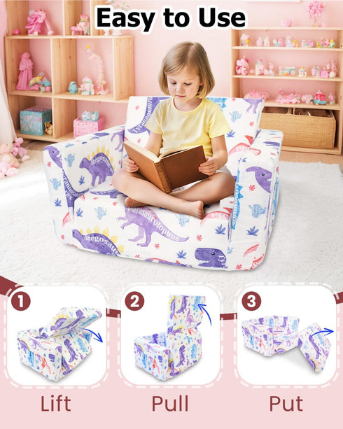 2-in-1 1-3 Kids Couch, Kids Fold Out Couch, Convertible Sofa to Lounger for Girls and Boys, Soft Toddler Chairs Comfy