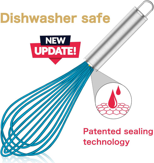 Whisk, Sturdy Stainless Steel Wires Coated in Professional Silicone, 3 Pack Whisks for Cooking, Mini Whisk, Colored