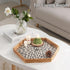 14.5"12.8") Hexagon Rattan Tray with Mother of Pearl Inlay, Rattan Serving Tray for Coffee, Bread, Fruits, Snacks