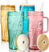 ANOTION Colored Glass Cups with Handle Set of 4, 24oz Glass Cups