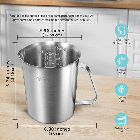 Measuring Cup, Upgraded Stainless Steel, 32 Ounces, 3 Measurement Scales with Handle