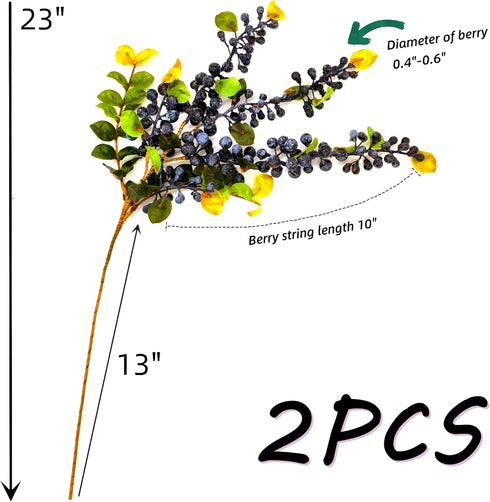 M2cbridge 2 23" Pcs Artificial Berries Plastic Foam Blueberry Christmas Picks Floral Arrangement Tall (Blue)