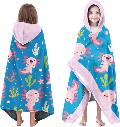 Axolotl Hooded Beach Towel for Boy, 35" x 60" Ocean Design Kids