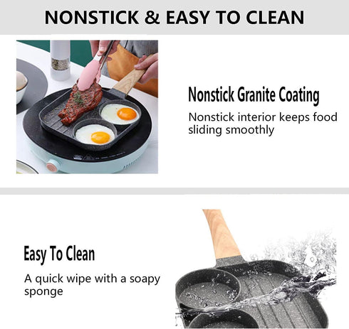 JUSTUP Nonstick Egg Frying Pan, 3-in-1 Divided Grill Frying Pan, Heat Resistant Handle for Breakfast Cooking