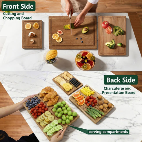 Set 3, (Set 3) Acacia Wood Cutting Boards for Kitchen of Chopping Board with Holder, with Deep Juice Groove Grip