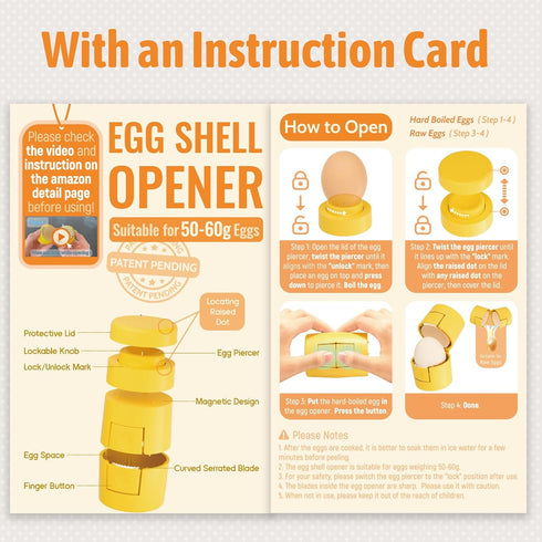 2 1 2 Pack Upgraded in Egg Shell Opener, Hard Boiled Egg Peeler Cracker with Piercer, Cute Egg Separator for Raw Eggs