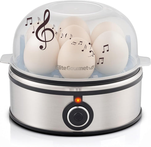 Elite Gourmet EGC855SS Easy Egg Cooker, 7-Egg Capacity, Soft, Medium, Hard-Boiled, Omelets,