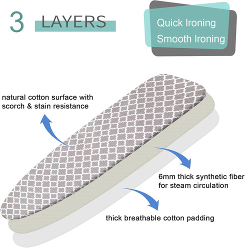 Dalykate 15x54 Ironing Board Cover and Pad with Elastic Edge, Scorch and Stain Resistant Thick Padding, 4 Fasteners