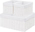Vagusicc Set of 3 Wicker Storage Baskets, Hand-woven Decorative Rectangle Bins with Handles for Organizing, White
