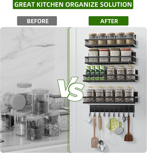 Umomi 5 Pack 10-Hook Magnetic Spice Rack for Refrigerator, Magnetic Shelf for Refrigerator, Moveable Fridge Magnetic