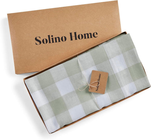48 Inches 100% 14 48 Inch Summer Solino Home Linen Checkered Table Runner - Pure Linen Sage and White Buffalo Table