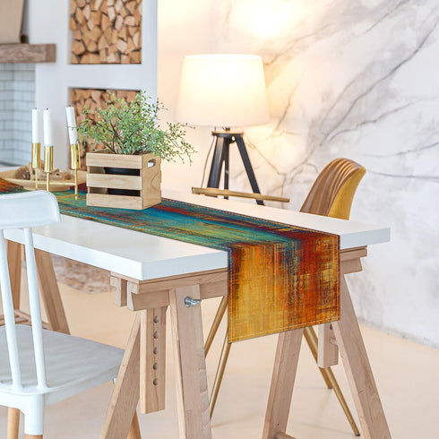 AILUER Country (13"x 108") Blue Cyan Long Table Runners Rustic Farmhouse Linen Table Runners Yellow Orange Retro Small
