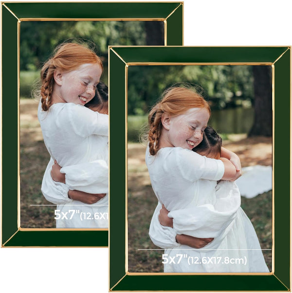 Frametory Enamel Picture Frame - 5x7 Gold Metal Edge Green Enamel Picture