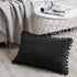 Fancy Homi Pack of 2 Black Lumbar Decorative Throw Pillow Covers with Pom-poms, Soft Corduroy Solid Rectangle Cushion