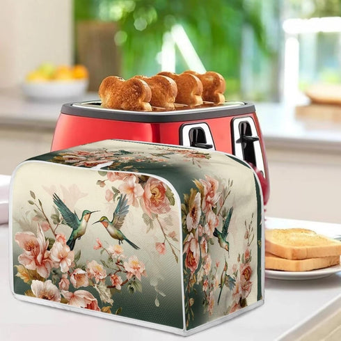 Hummingbird Floral Print 2 Slice Toaster Cover, Dust Protection Kitchen Appliance Cover with Handle, Washable