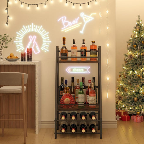 4-Tier LOTEYIKE Trapezoid Wine Rack Freestanding Floor, Stepped Mini Liquor Cabinet Corner Bar Stand Whiskey Liquor