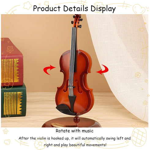 Quekas Violin Music Box - Classical Music Box Mini Replica Instrument Crafts Decoration Gift Craft Home Office Ornament