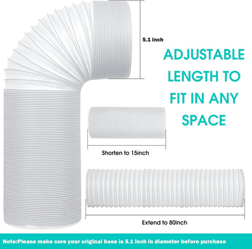 Portable Air Conditioner Hose, 5.1"Diameter & 80"Length with Counter Clockwise Thread, AC Exhaust Vent Hose, Universal Portable AC Hose Kit Parts Accessories
