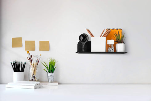 Made in USA Black Stick-On Removable Adhesive Floating Wall Shelf, Durable Textured ABS Plastic with Lipped Edges