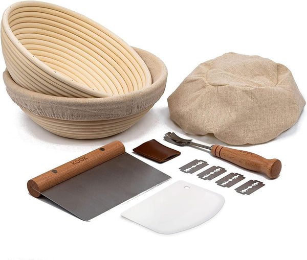 Kook Banneton Bread Proofing Basket 9 Inch - Complete 12 Piece Sourdough