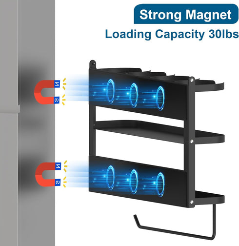 Rack,4-Slot Magnetic Spice Stanley Cup Water Bottle Holder with Paper Towel Holders and Removable Hooks