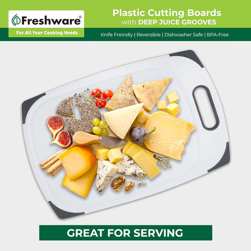Plastic Cutting Boards for Kitchen, Cutting Board Set of 3, Juice Grooves with Easy Grip Handle, BPA-Free