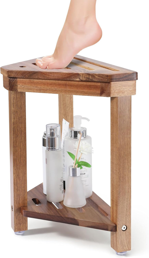 Boulphia Shower Foot Rest 14in, Acacia Wood Shower Stool for Shaving Legs,