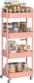 4-Tier Sywhitta Plastic Rolling Utility Cart with Handle, Multi-Functional Storage Trolley for Office, Living Room
