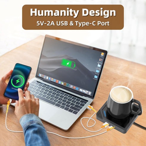 2 U1 Coffee Mug Warmer with USB Charging Ports: Auto Shut-Off Candle Wax Warmer - Heated Beverage Coffee Accessories