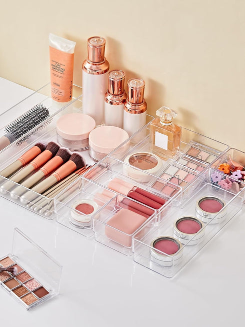SMARTAKE 30-Piece Drawer Organizer with Non-Slip Silicone Pads for Makeup, Jewelry, Utensils (Clear)