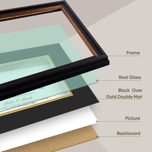 Golden State Art 8x10 Document Frame for 6x8 Diploma/Certificate/Picture, Black Gold & Burgundy, Real Glass