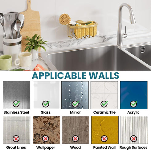 TAILI Sponge Holder for Kitchen Sink with Strong Suction Cup, Rustproof Aluminum Sink Caddy for Sponges, Brushes