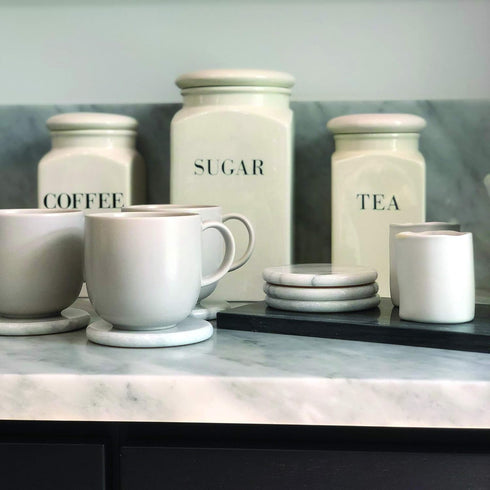 Fox Run Natural White Polished Marble Stone Coasters, Set of 6