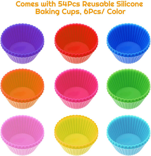 54 Pack Silicone Muffin Cups, Selizo Reusable Cupcake Baking Cups for Muffins, Cupcakes, and Candies
